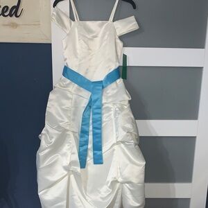 Elegant White and Blue Kids Formal Dress